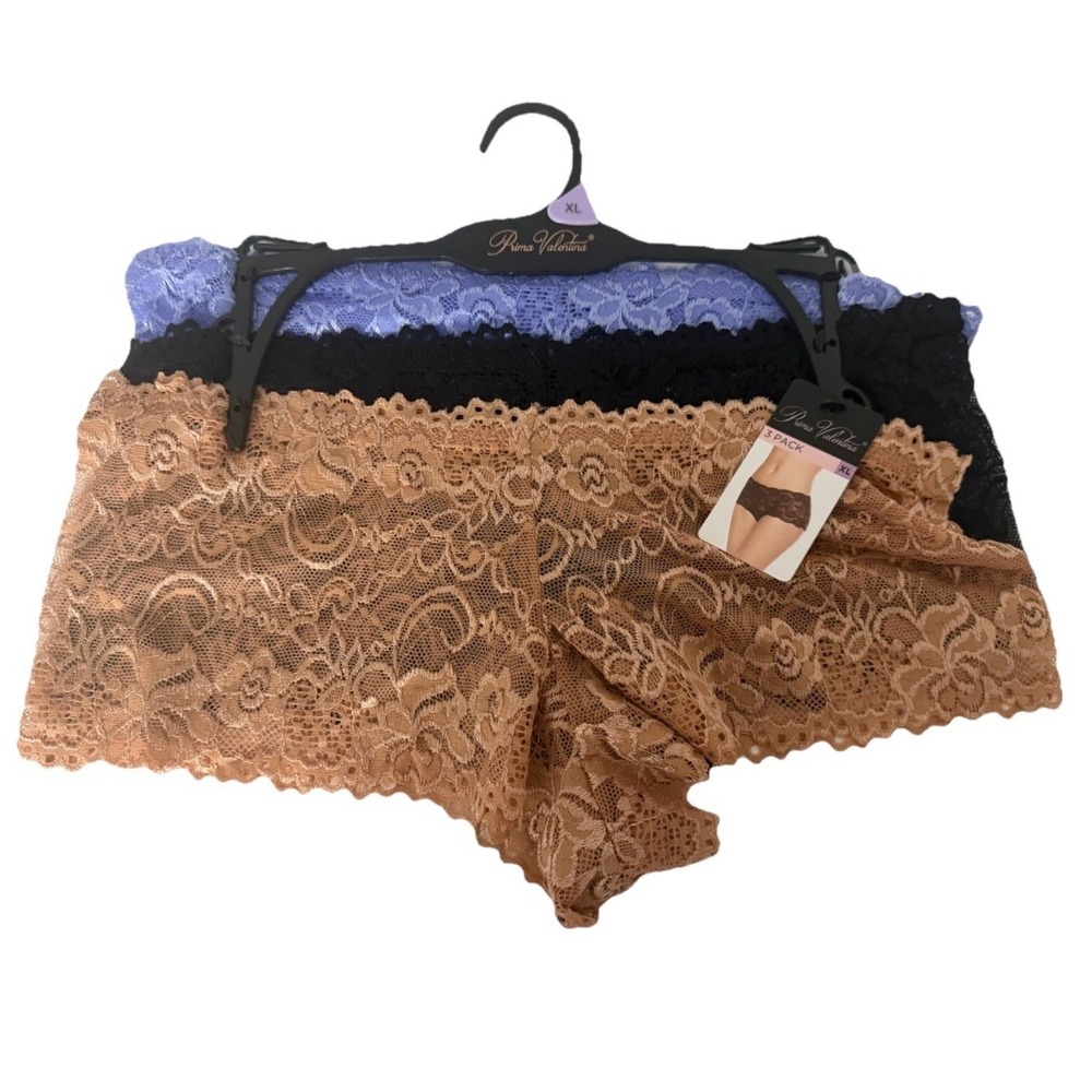 PRIMA VALENTINA Women's 8M40020 Cheeky Lace Boyshort 3 Pieces Panties Size XL NW